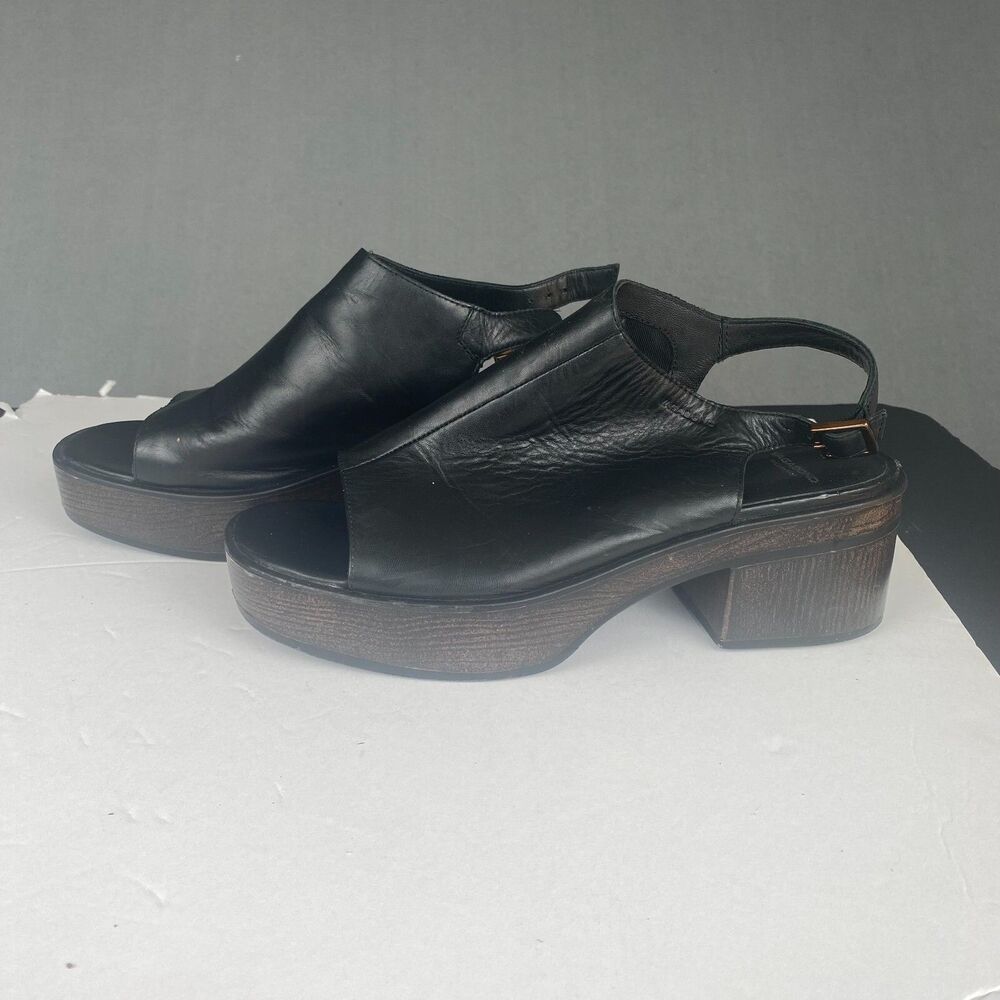 Women's Black Leather Slingback Heels